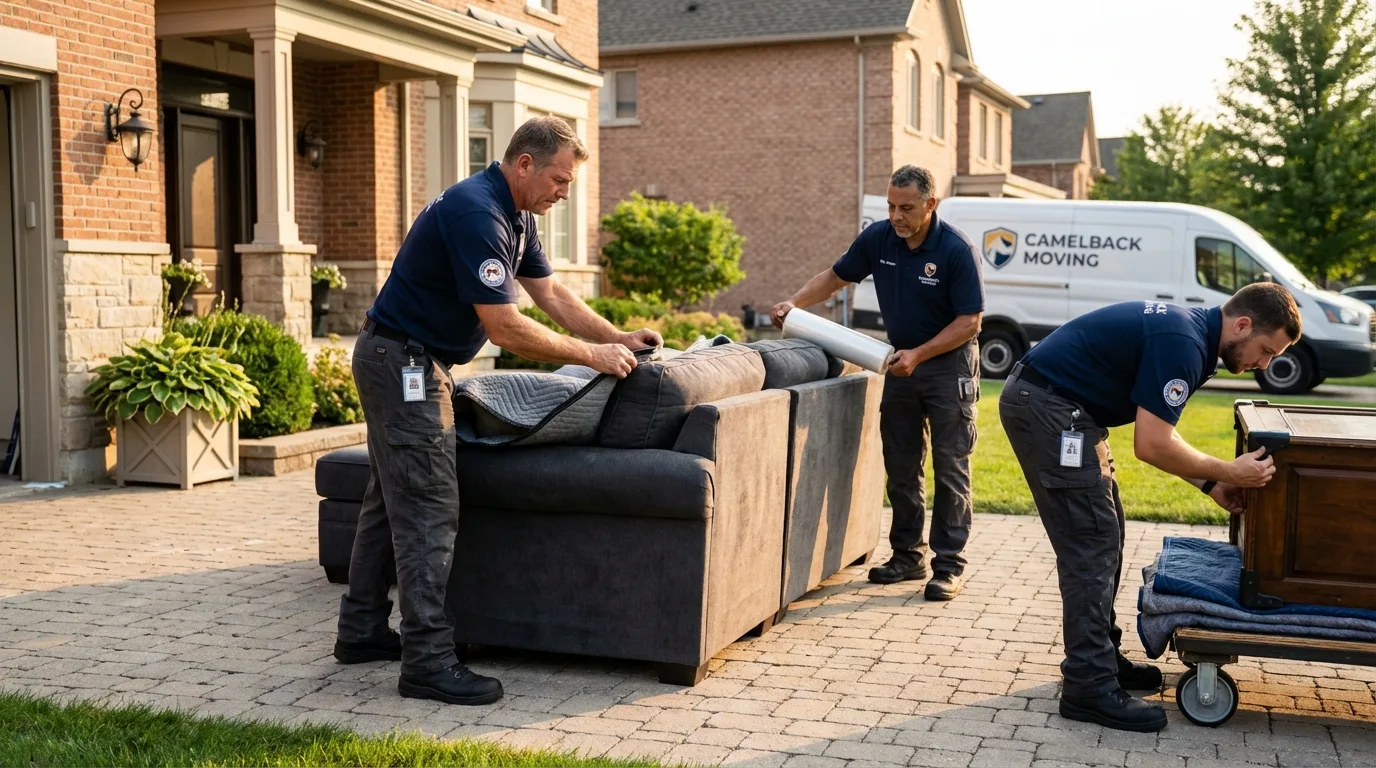 Large estate moving crew wrapping furniture in Macon, MO
